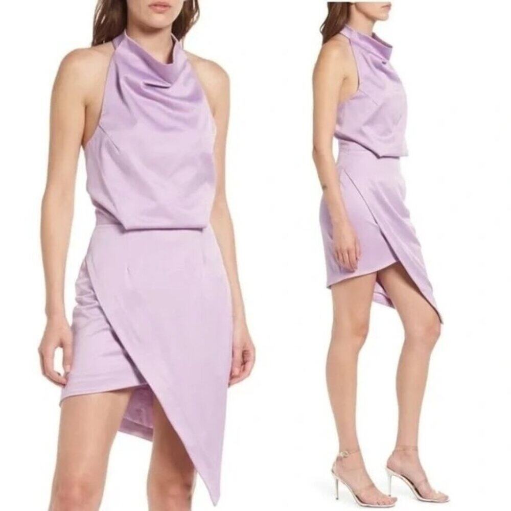 Elliatt Asymmetric Satin Cocktail Midi Women's Dress Lilac Size Small